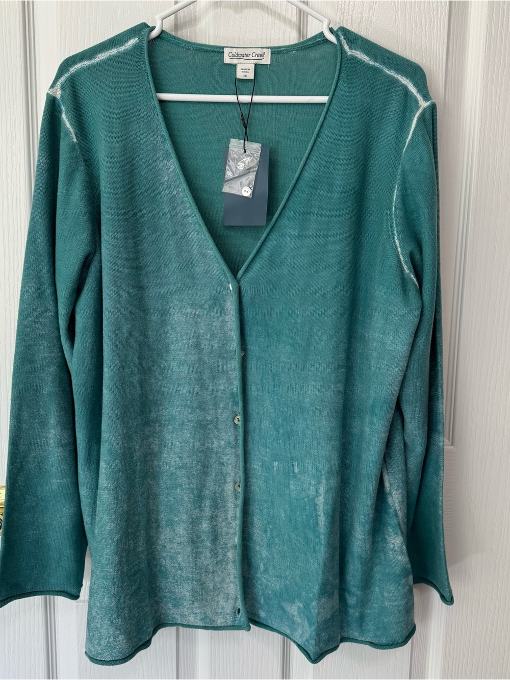 Coldwater Creek Teal Washed V-Neck Button Front Cardigan